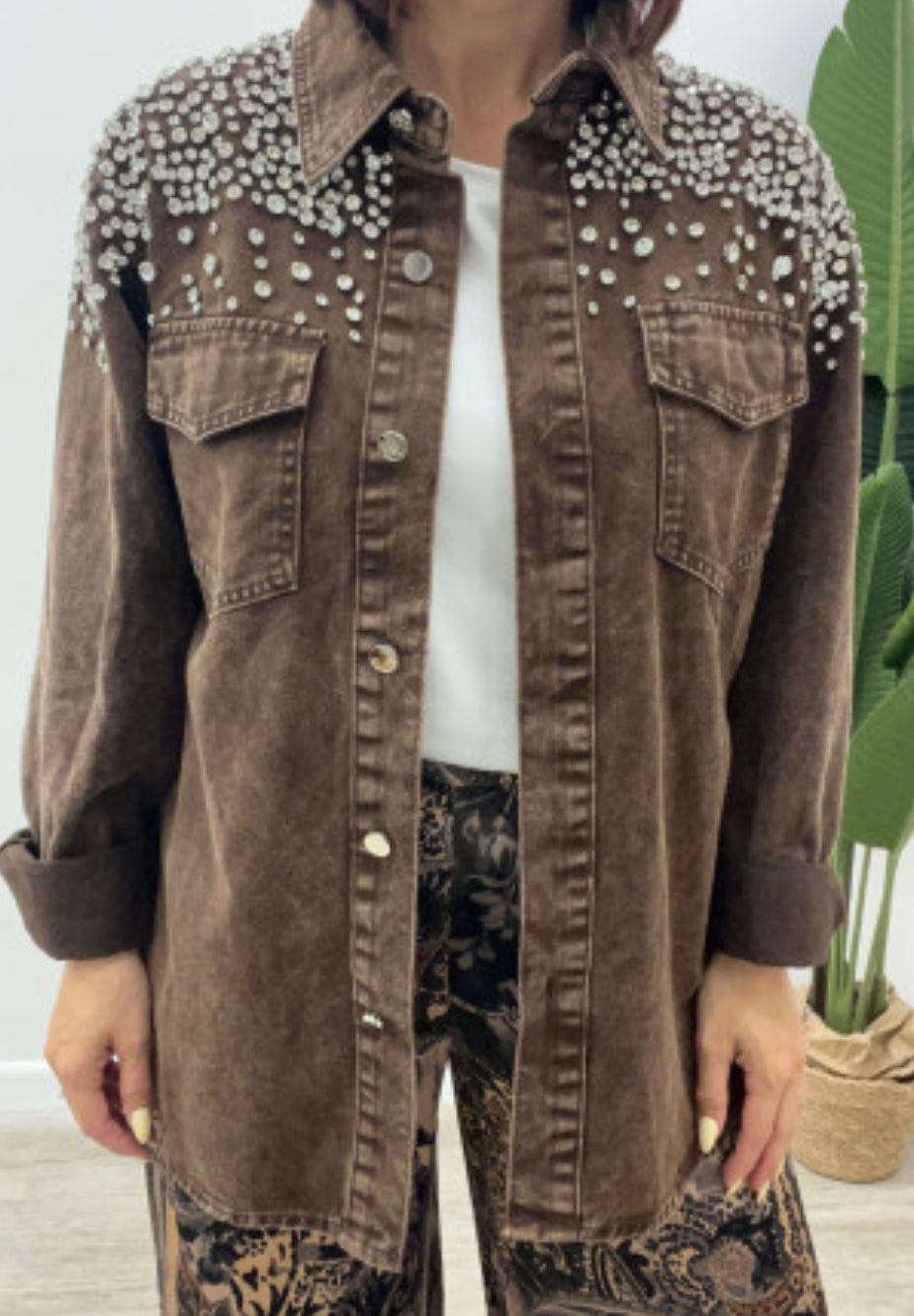 CAMICIA BRILLANTINI MARRONE