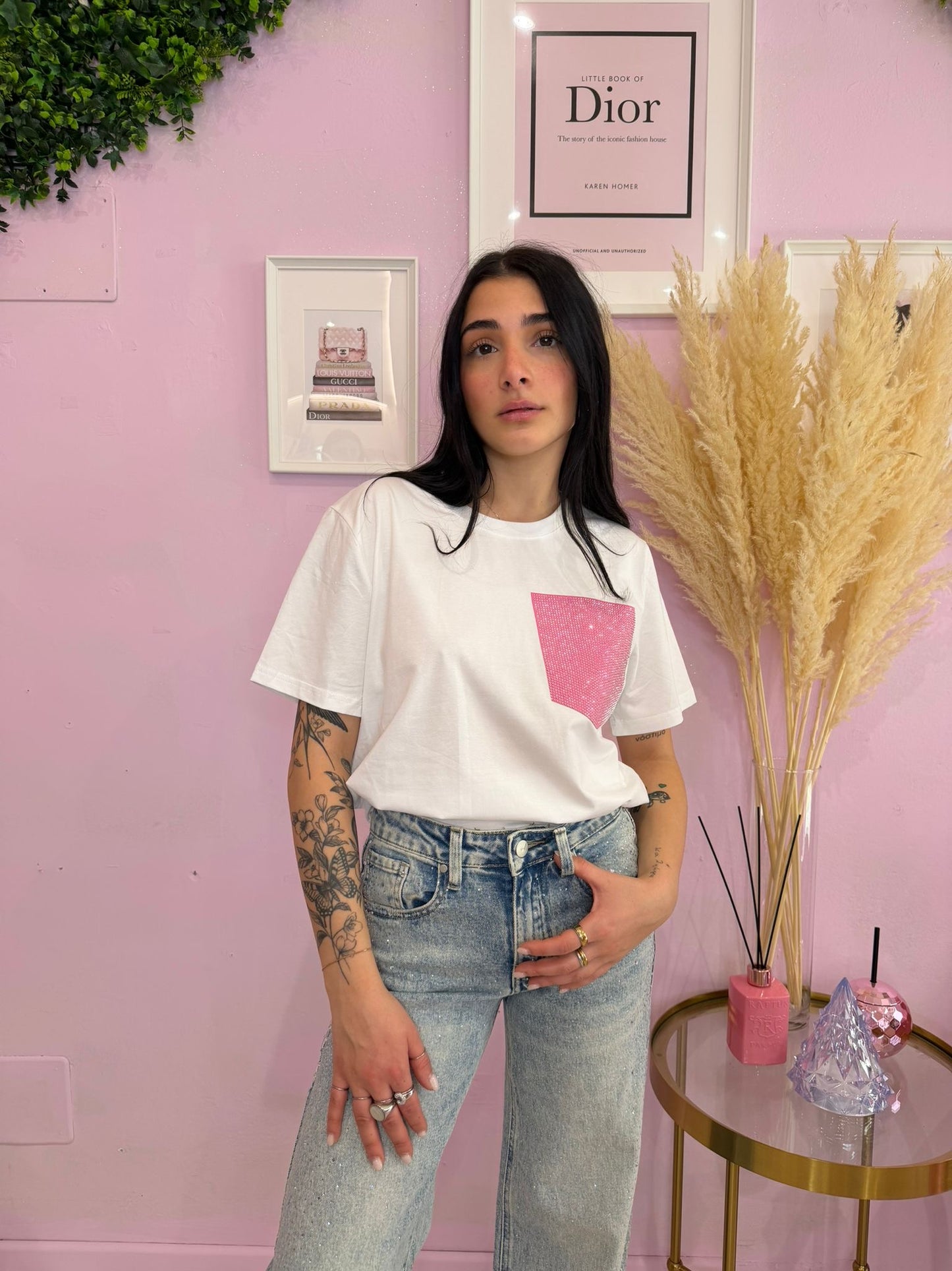 T-SHIRT TASCA STRASS WHITE