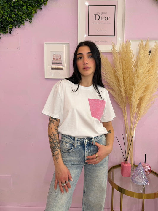 T-SHIRT TASCA STRASS WHITE