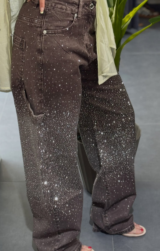JEANS BALOON MARRONE SHINY