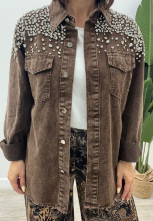 CAMICIA BRILLANTINI MARRONE