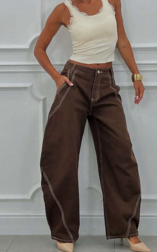 JEANS BALOON MARRONE